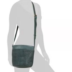 Ashwood Green Braided Leather Crossbody Bucket Bag